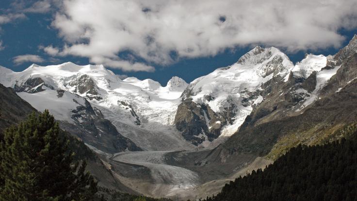 Zweiländertour, Blick auf Morteratsch Gletscher